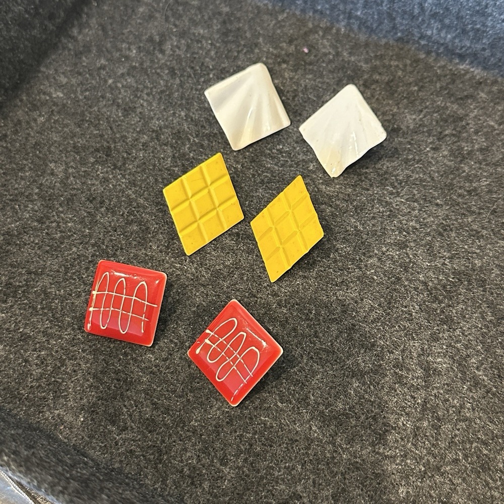 Vintage lot of Metal Earrings Post Stud White Yellow Red 80s Retro Primary